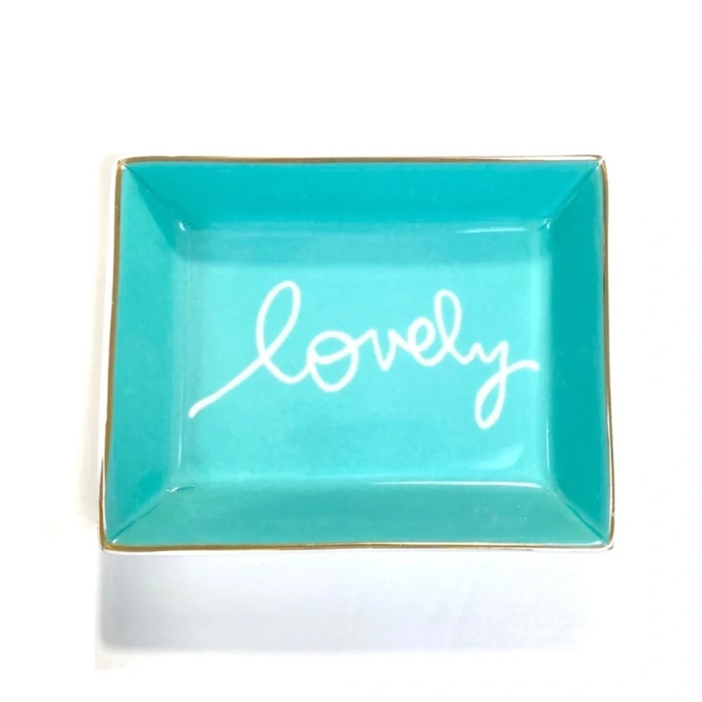 J. Crew Ceramic Trinket Dish Lovely Rectangular Mini Jewelry Plate in Blue